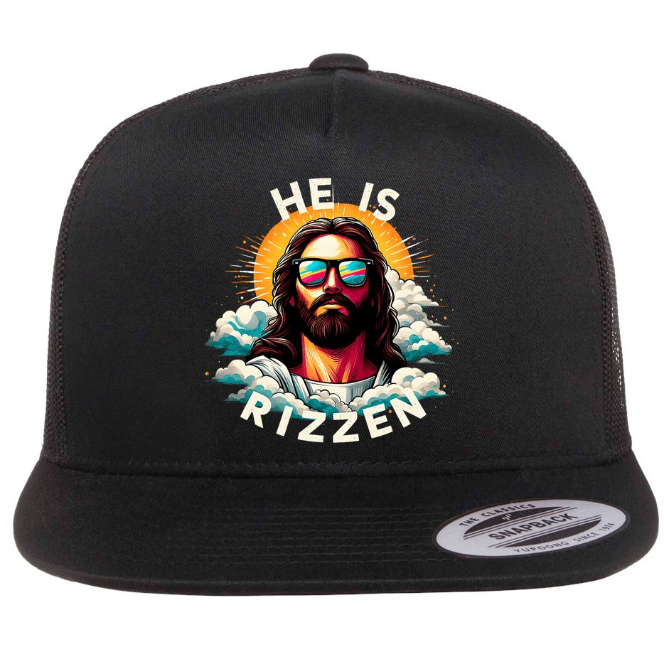 He Is Rizzen Christian Jesus Is Rizzen Christian Religious Flat Bill Trucker Hat