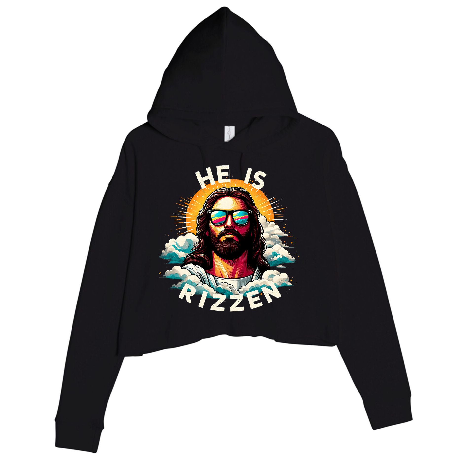 He Is Rizzen Christian Jesus Is Rizzen Christian Religious Crop Fleece Hoodie
