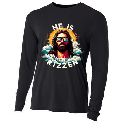 He Is Rizzen Christian Jesus Is Rizzen Christian Religious Cooling Performance Long Sleeve Crew