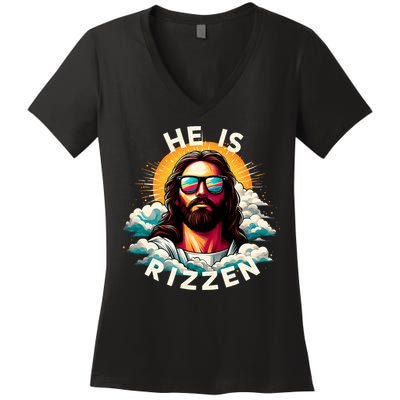 He Is Rizzen Christian Jesus Is Rizzen Christian Religious Women's V-Neck T-Shirt
