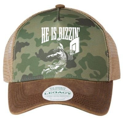 He Is Rizzin Funny Jesus Basketball Meme Legacy Tie Dye Trucker Hat