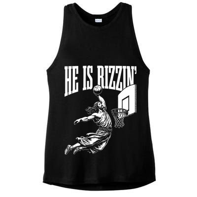 He Is Rizzin Funny Jesus Basketball Meme Ladies PosiCharge Tri-Blend Wicking Tank