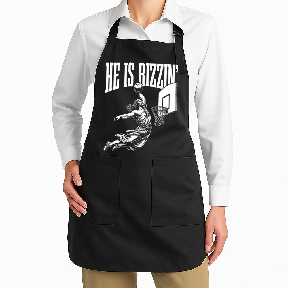 He Is Rizzin Funny Jesus Basketball Meme Apron