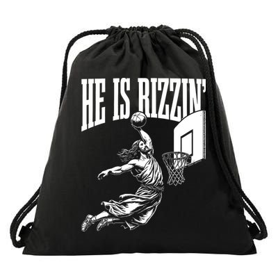 He Is Rizzin Funny Jesus Basketball Meme Drawstring Bag