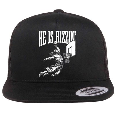 He Is Rizzin Funny Jesus Basketball Meme Flatbill Hat