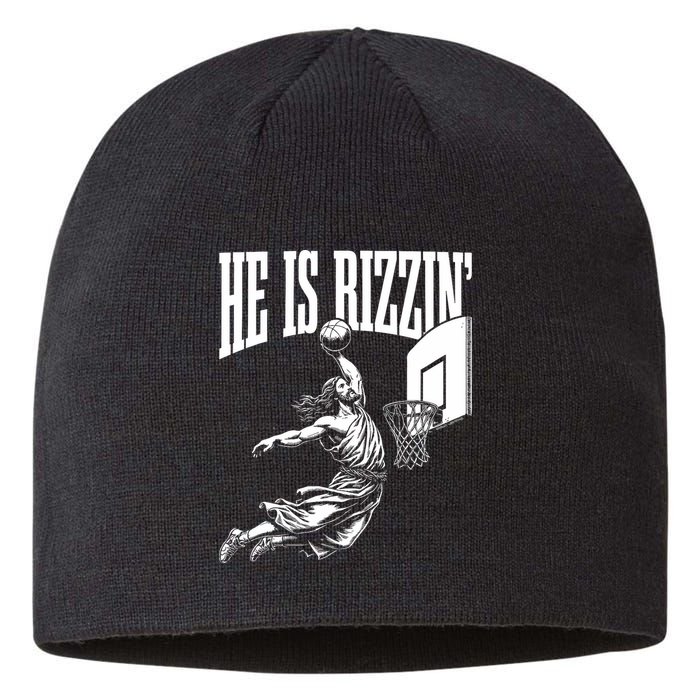 He Is Rizzin Funny Jesus Basketball Meme Sustainable Beanie