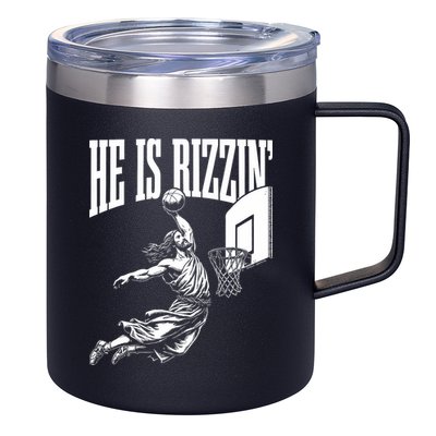 He Is Rizzin Funny Jesus Basketball Meme 12oz Stainless Steel Coffee Mug