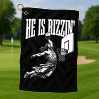 He Is Rizzin Funny Jesus Basketball Meme Golf Towel