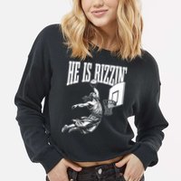 He Is Rizzin Funny Jesus Basketball Meme Cropped Pullover Crew