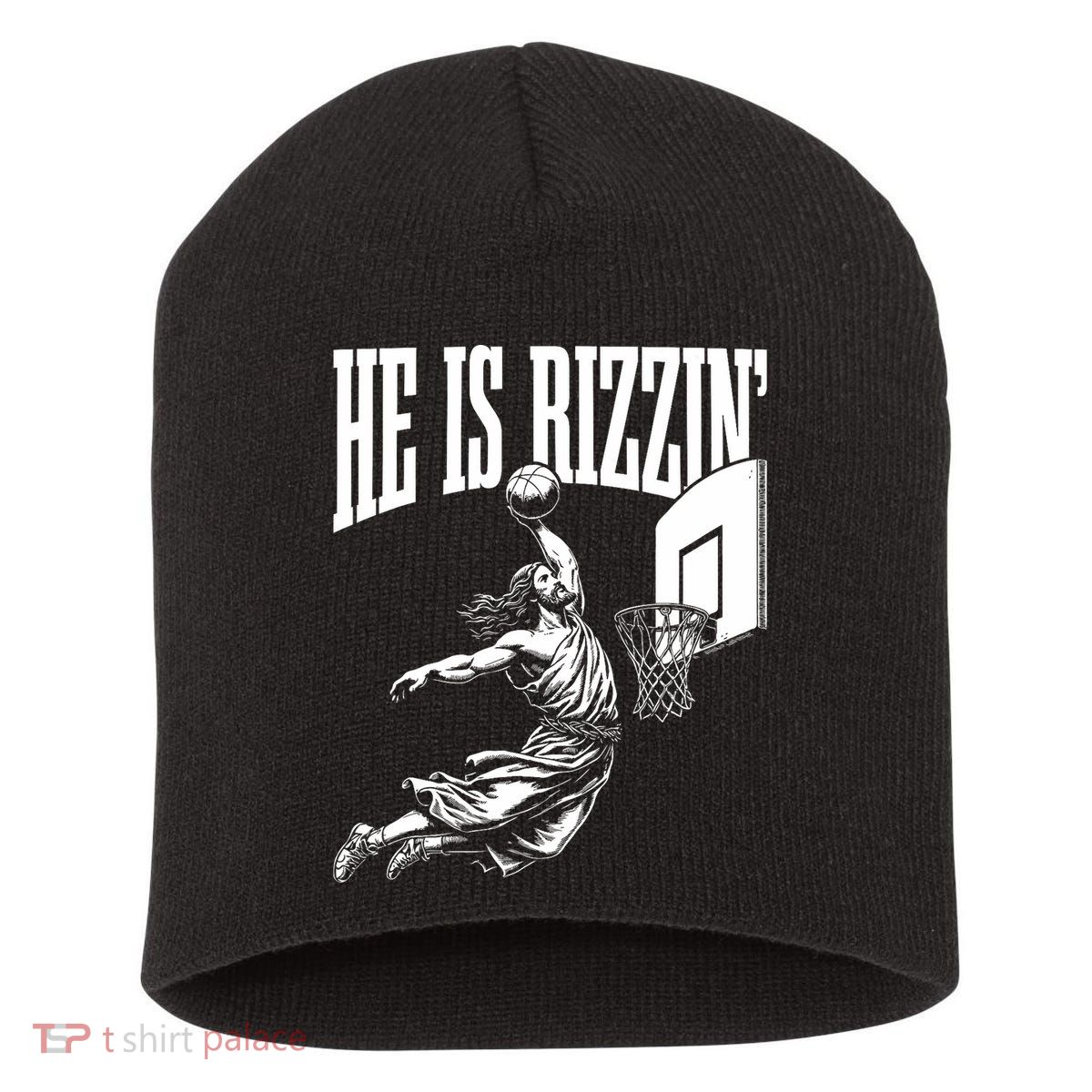 He Is Rizzin Funny Jesus Basketball Meme Short Acrylic Beanie
