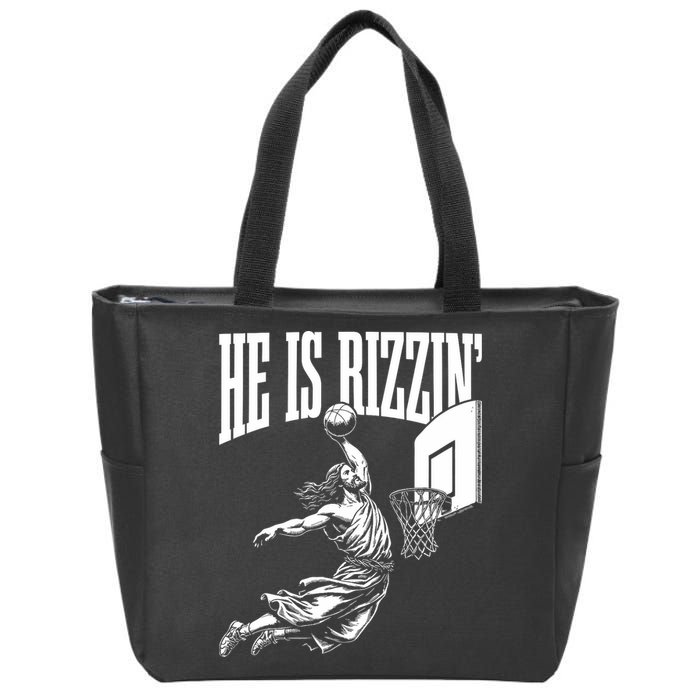 He Is Rizzin Funny Jesus Basketball Meme Zip Tote Bag