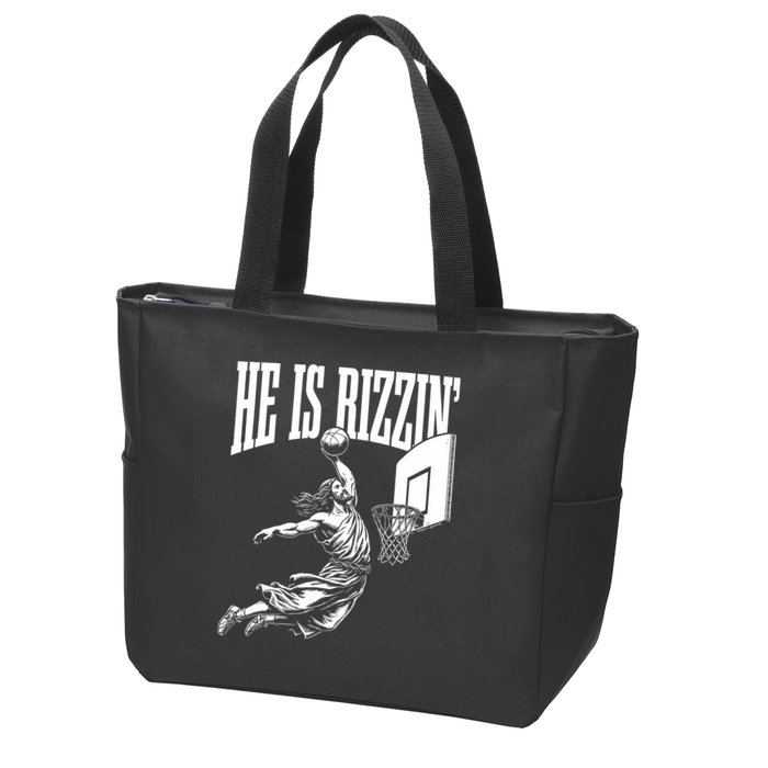 He Is Rizzin Funny Jesus Basketball Meme Zip Tote Bag