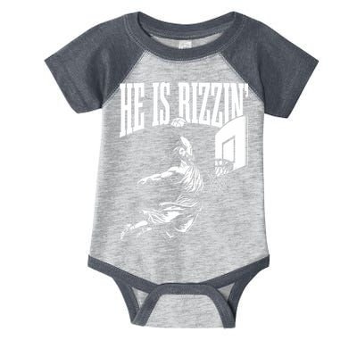 He Is Rizzin Funny Jesus Basketball Meme Infant Baby Jersey Bodysuit