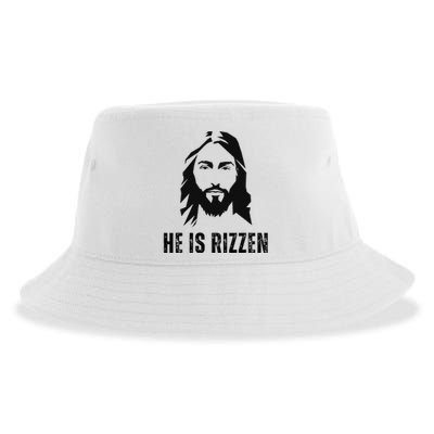 He Is Rizzen Funny Jesus Christ Meme Christian Faith Love Sustainable Bucket Hat