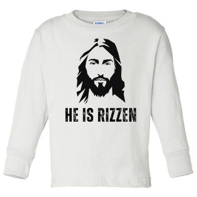 He Is Rizzen Funny Jesus Christ Meme Christian Faith Love Toddler Long Sleeve Shirt