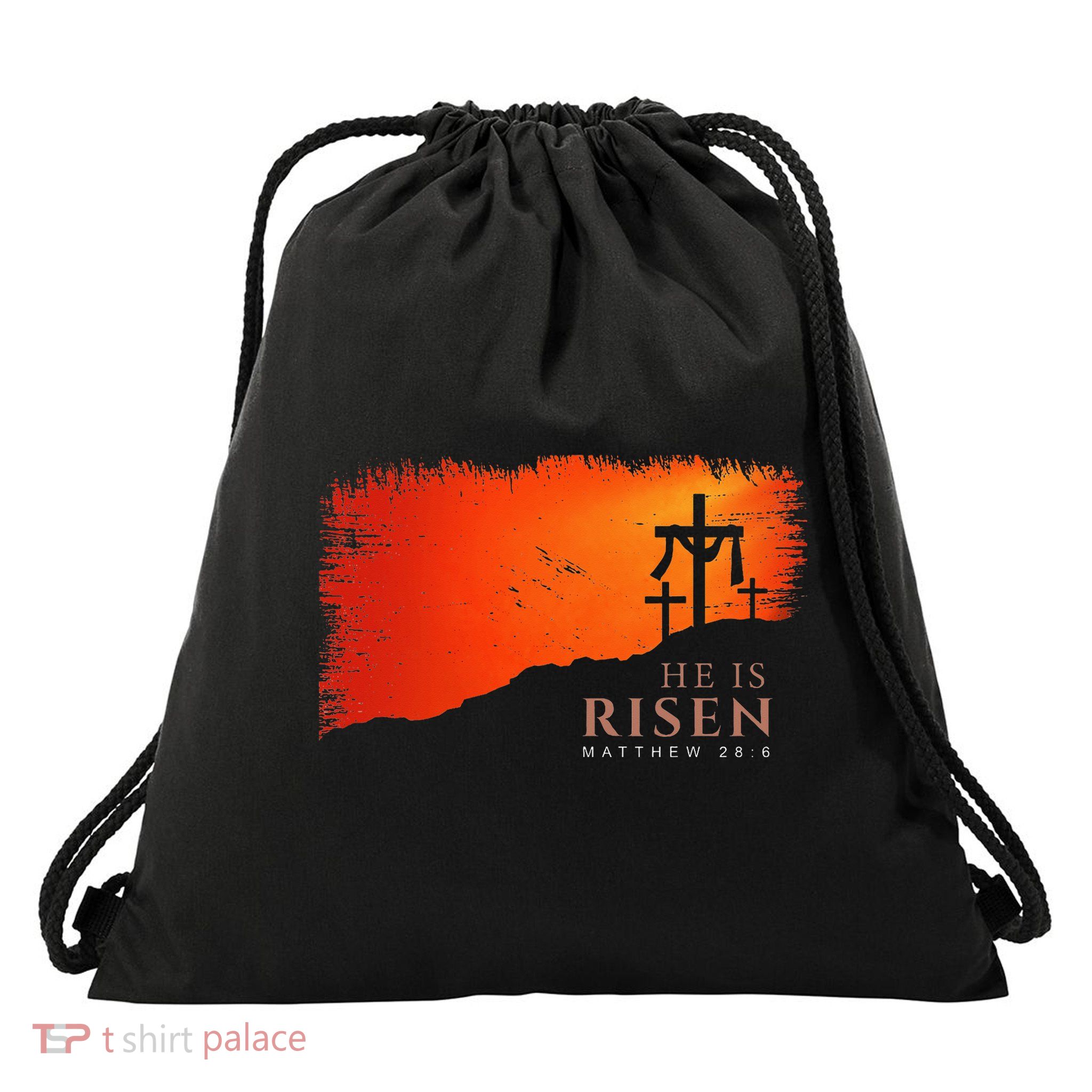 He Is Risen Matthew 286, Jesus Christ, Cross Drawstring Bag