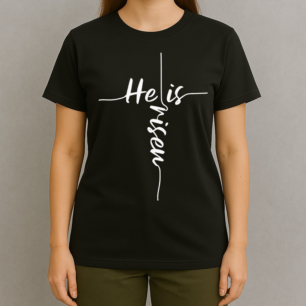 He Is Risen Easter Day Jesus Cross Religious Christian Bible T-Shirt