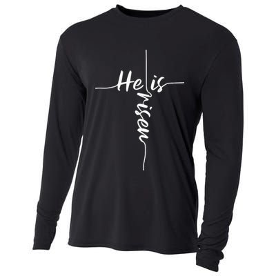 He Is Risen Easter Day Jesus Cross Religious Christian Bible Cooling Performance Long Sleeve Crew
