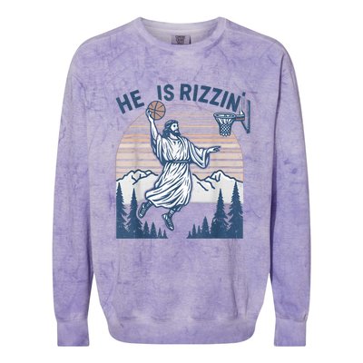 He Is Risen Rizzin Easter Jesus Christian Faith Basketball Colorblast Crewneck Sweatshirt