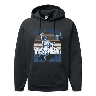 He Is Risen Rizzin Easter Jesus Christian Faith Basketball Performance Fleece Hoodie