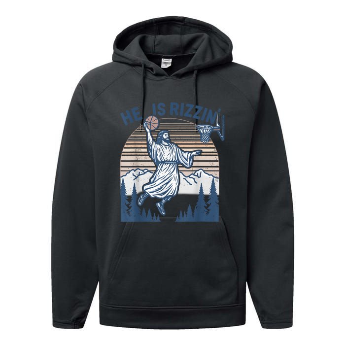 He Is Risen Rizzin Easter Jesus Christian Faith Basketball Performance Fleece Hoodie