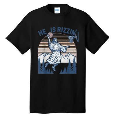 He Is Risen Rizzin Easter Jesus Christian Faith Basketball Tall T-Shirt