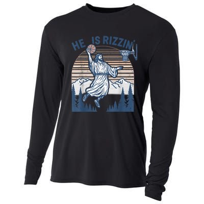 He Is Risen Rizzin Easter Jesus Christian Faith Basketball Cooling Performance Long Sleeve Crew