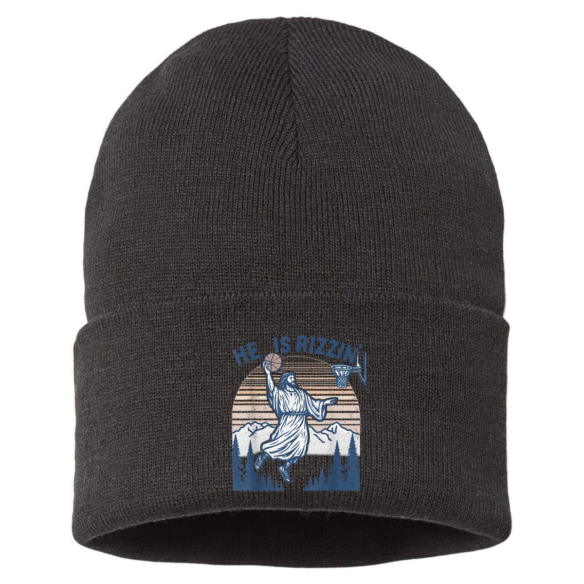 He Is Risen Rizzin Easter Jesus Christian Faith Basketball Sustainable Knit Beanie