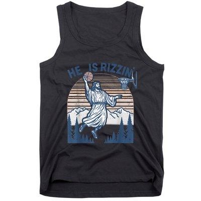 He Is Risen Rizzin Easter Jesus Christian Faith Basketball Tank Top