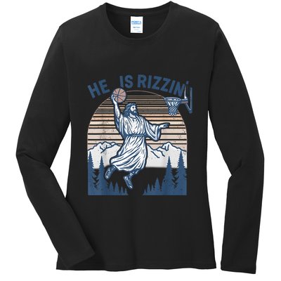He Is Risen Rizzin Easter Jesus Christian Faith Basketball Ladies Long Sleeve Shirt