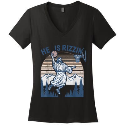 He Is Risen Rizzin Easter Jesus Christian Faith Basketball Women's V-Neck T-Shirt