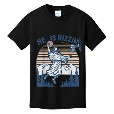 He Is Risen Rizzin Easter Jesus Christian Faith Basketball Kids T-Shirt