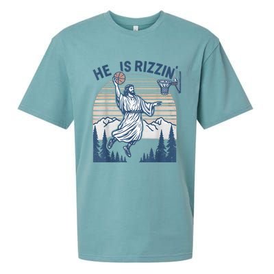 He Is Risen Rizzin Easter Jesus Christian Faith Basketball Sueded Cloud Jersey T-Shirt