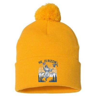 He Is Rizen Funny Easter  Basketball Jesus Pom Pom 12in Knit Beanie