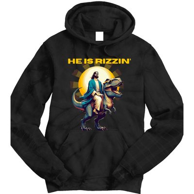 He Is Rizzin Funny Jesus Dinosaur Religion Catholic Tie Dye Hoodie