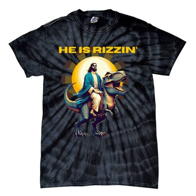 He Is Rizzin Funny Jesus Dinosaur Religion Catholic Tie-Dye T-Shirt