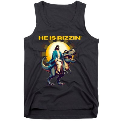 He Is Rizzin Funny Jesus Dinosaur Religion Catholic Tank Top