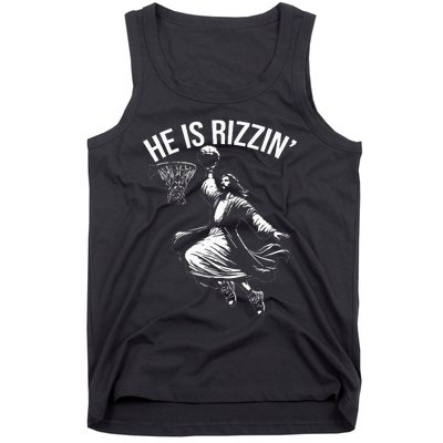 He Is Rizzin Funny Jesus Christ Basketball Player Dunking Tank Top