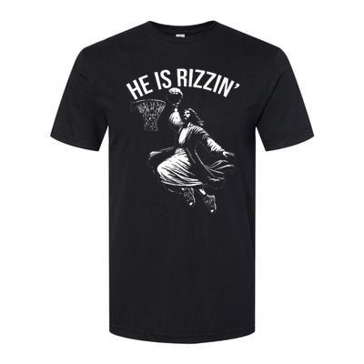 He Is Rizzin Funny Jesus Christ Basketball Player Dunking Softstyle® CVC T-Shirt