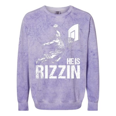 He Is Rizzin Funny Jesus Playing Basketball Meme Colorblast Crewneck Sweatshirt