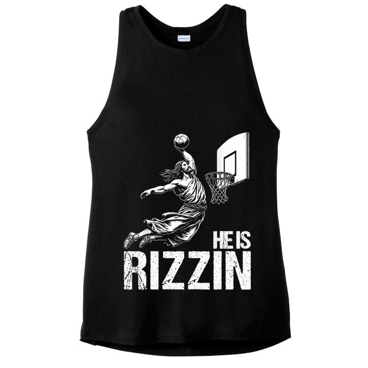 He Is Rizzin Funny Jesus Playing Basketball Meme Ladies PosiCharge Tri-Blend Wicking Tank