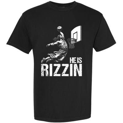 He Is Rizzin Funny Jesus Playing Basketball Meme Garment-Dyed Heavyweight T-Shirt