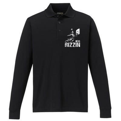 He Is Rizzin Funny Jesus Playing Basketball Meme Performance Long Sleeve Polo