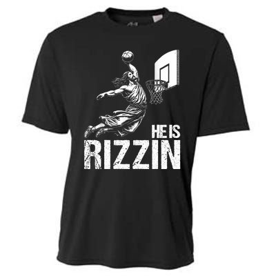 He Is Rizzin Funny Jesus Playing Basketball Meme Cooling Performance Crew T-Shirt