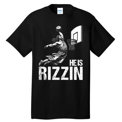 He Is Rizzin Funny Jesus Playing Basketball Meme Tall T-Shirt