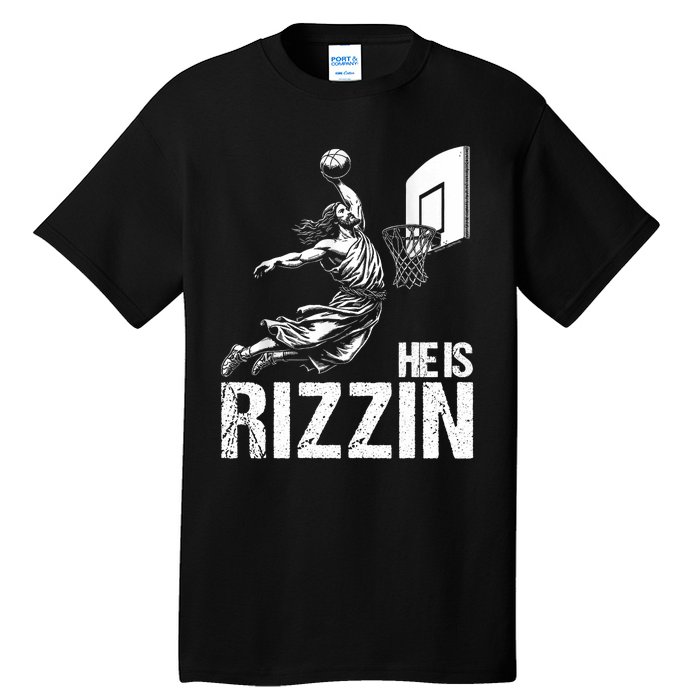 He Is Rizzin Funny Jesus Playing Basketball Meme Tall T-Shirt