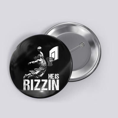 He Is Rizzin Funny Jesus Playing Basketball Meme Button