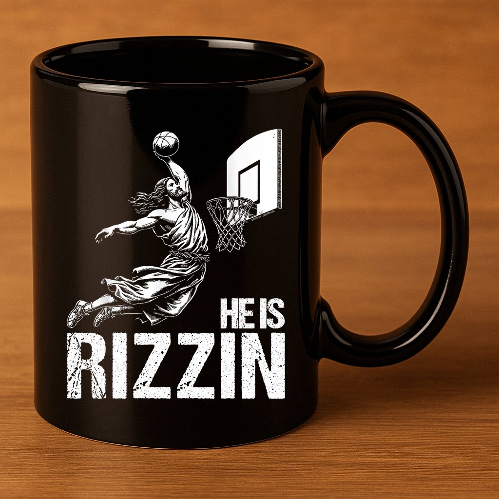 He Is Rizzin Funny Jesus Playing Basketball Meme 11oz C Handle Ceramic Mug