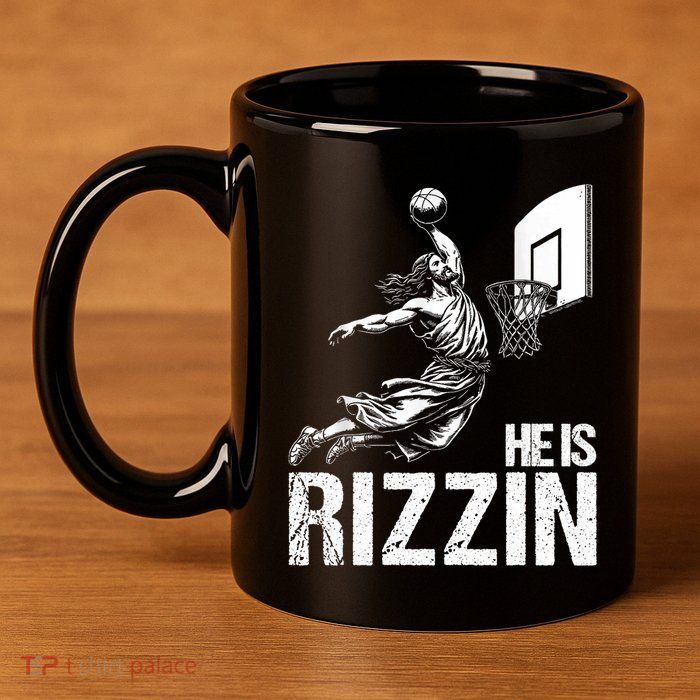 He Is Rizzin Funny Jesus Playing Basketball Meme 11oz C Handle Ceramic Mug