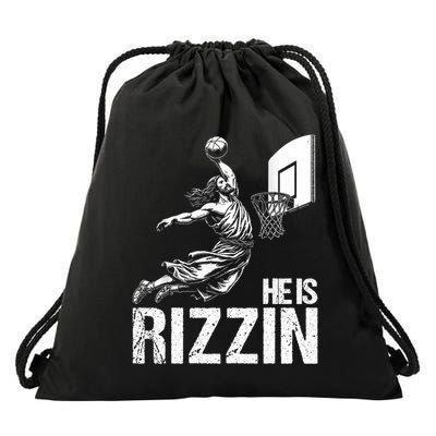 He Is Rizzin Funny Jesus Playing Basketball Meme Drawstring Bag